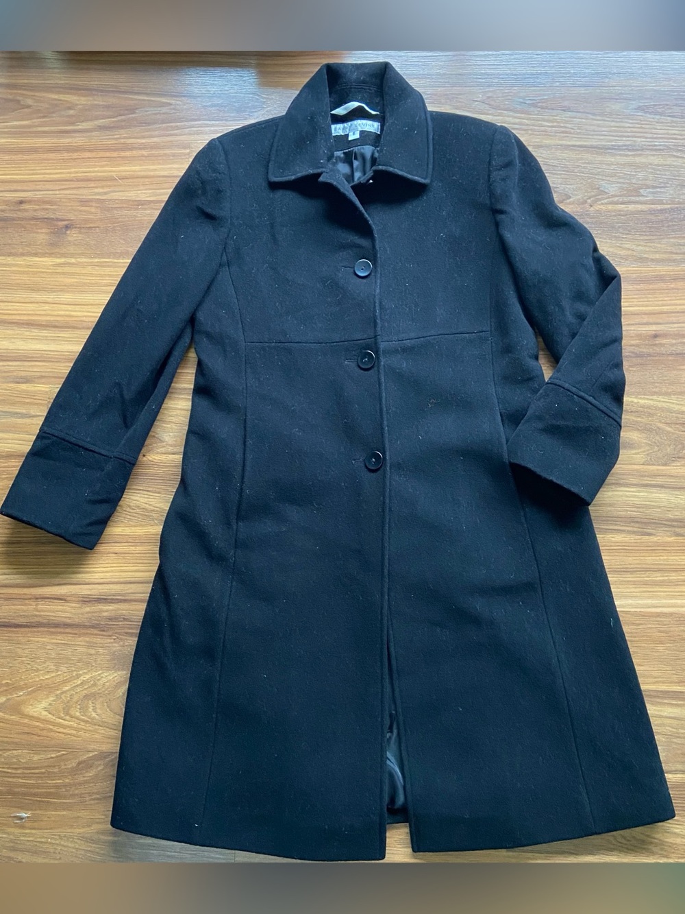 Larry Levine Black Wool Blend Long Pea Coat